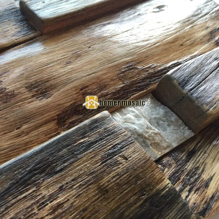 3D Мозаика из натурального дерева, старый корабль, деревянная плитка, смешанный камень, настенная мозаика HS6001 для бара, фоновая подсветка, кухонная стена