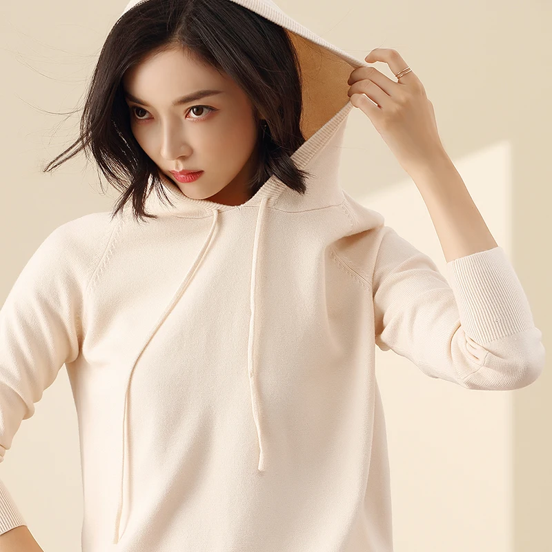 spring autumn new style knitted women cashmere sweater long sleeve wool pullovers high quality warm female hooded | Женская одежда