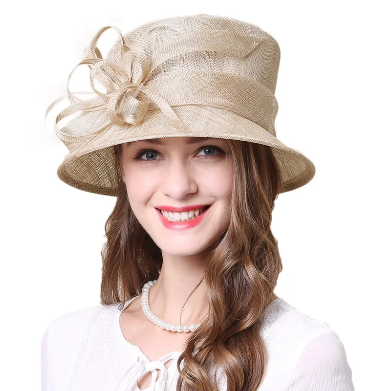 FS Королевский синий хаки леди Sinamay Hat Fascinators для свадьбы Для женщин мягкая фетровая шляпа с широкими полями Топ церкви цветок Кентукки шляпа котелок - Цвет: Хаки