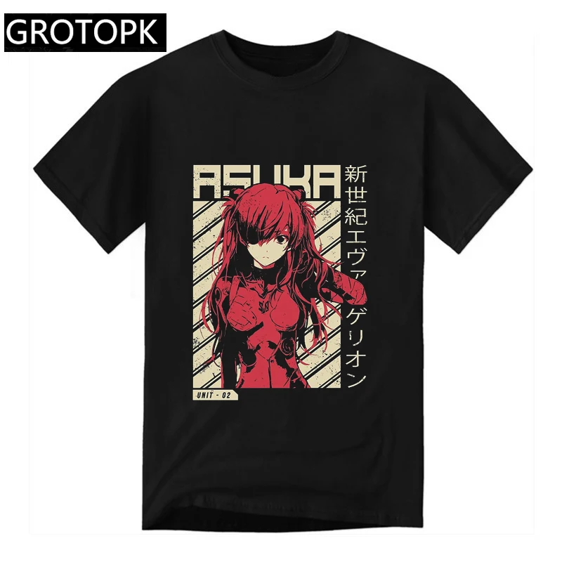 Evangelion Asuka футболка Летняя мужская футболка Harajuku уличная Мужская одежда Аниме короткий рукав хлопковая рубашка