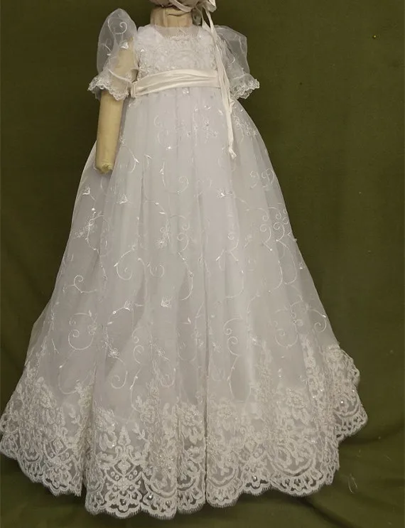 Noble Baptism Gown White Ivory Christening Dress 0-24month Baby Girl Boy Robe With Bonnet | Детская одежда и обувь