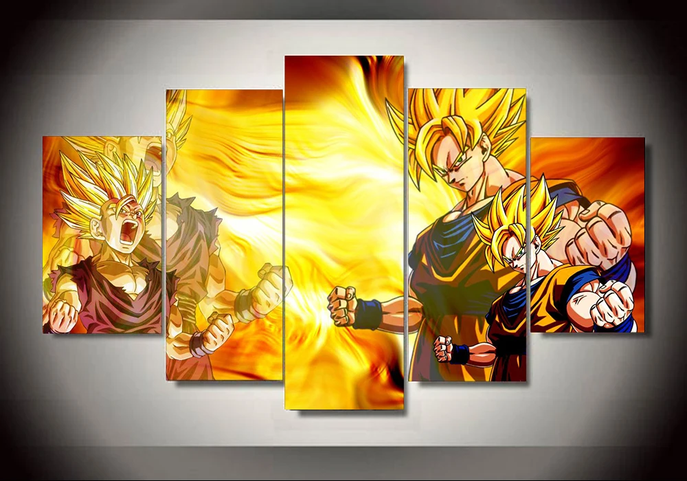 5 панелей стены искусства различные варианты Драконий жемчуг Z Goku Saiyan Картины