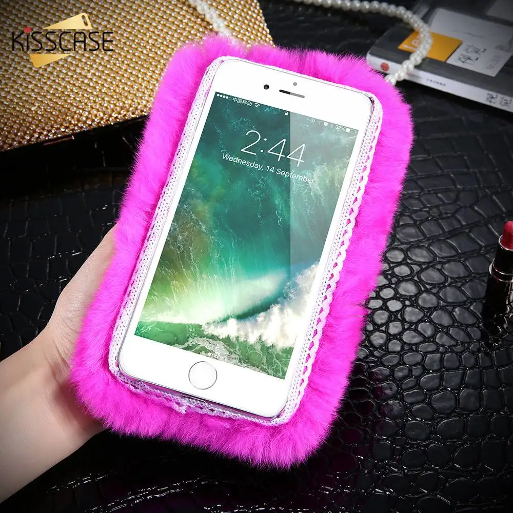 Kisscase кролика плюшевые пушистые чехол для Чехол на айфон 5 iPhone 7 чехлы 6 6s Plus 5S Bling