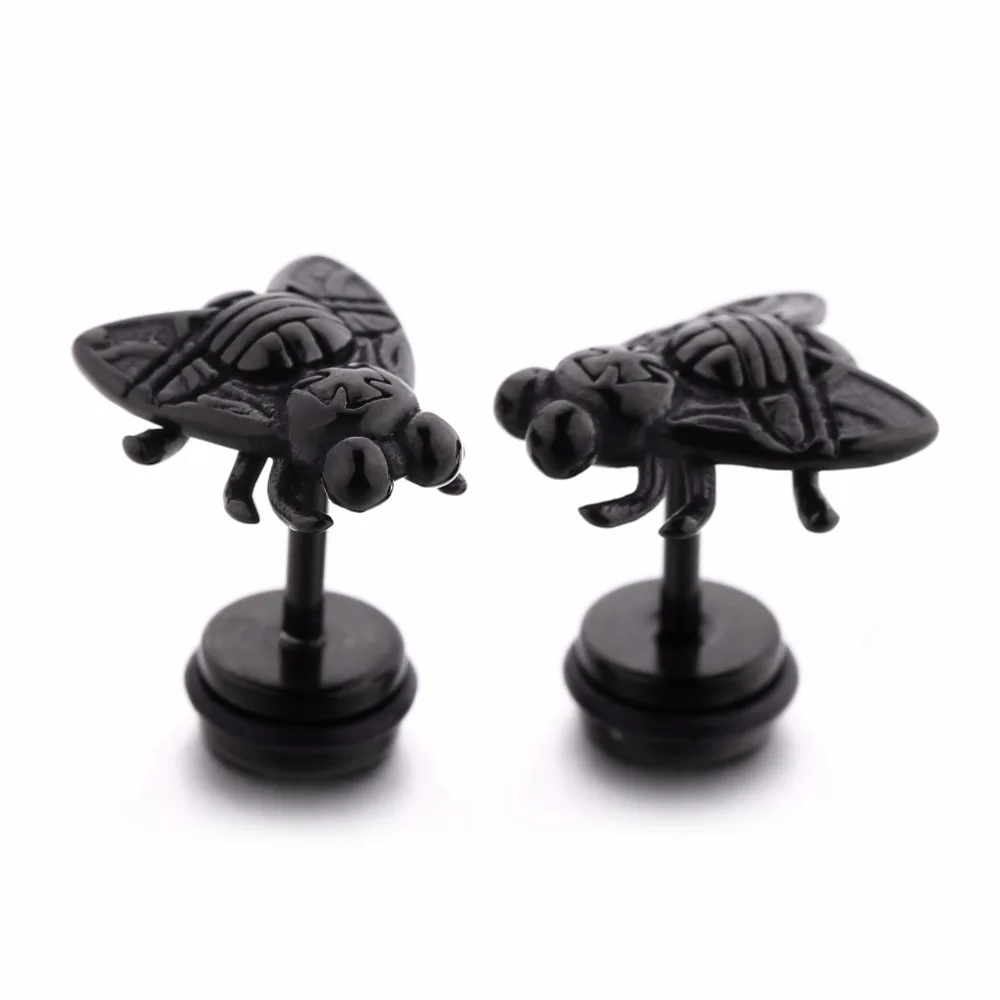 Женские и мужские серьги черные серьги-гвоздики в форме мухи из нержавеющей