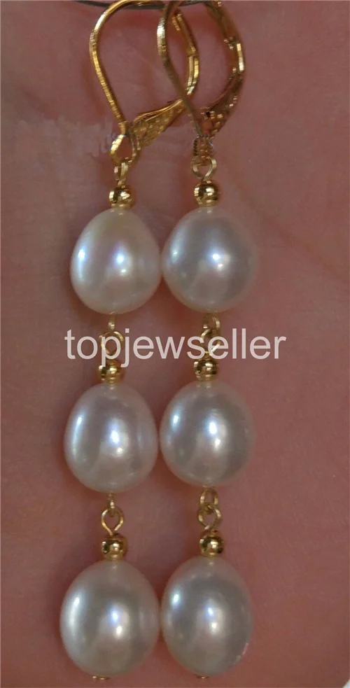 

10-12MM AAA PERFECT south sea white pearl earrings solid GOLD Free shipping