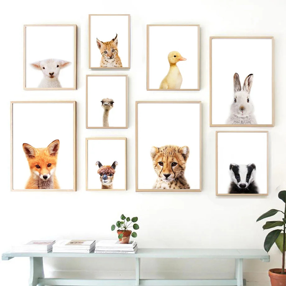 Nordic Плакаты и принты лисы страуса из альпаки овечий Тигр Животные Wall Art холст