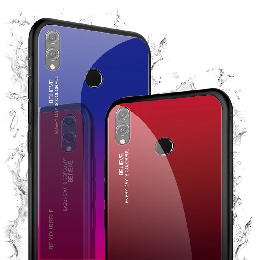 Huawei Honor 8X чехол на 6 5 дюймов Роскошные Зеркало градиент Цвет закаленное Стекло для