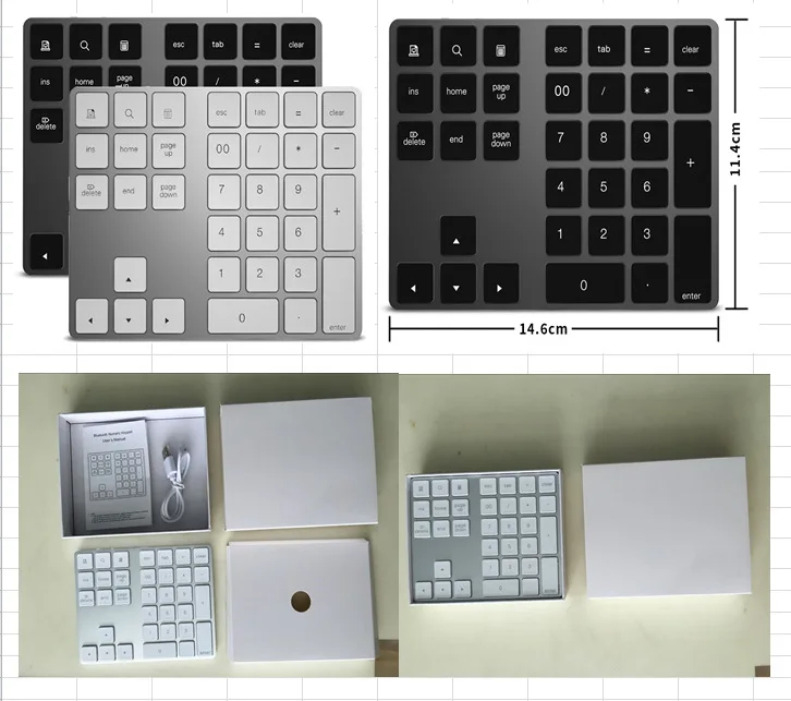 Мини-клавиатура с цифрами, Беспроводная Bluetooth клавиатура, 34 клавиши, калькулятор, клавиатура, перезаряжаемые клавиатуры для Windows/iOS/Android