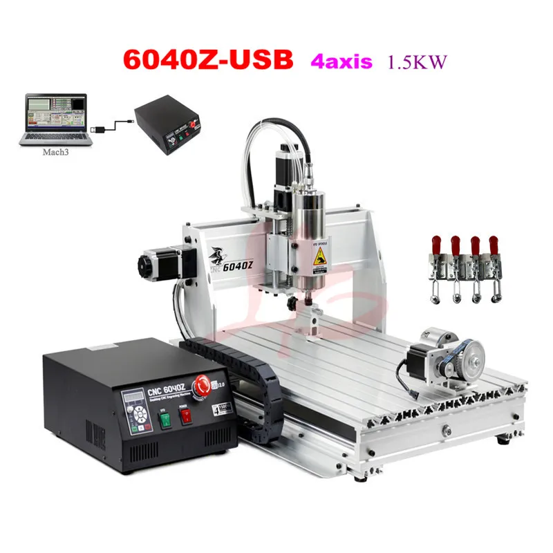 Free Shipping 4 Axis USB Milling Machine CNC 6040 Mach3 manual Router with 1500W VFD spindle and auto-checking tool port | Инструменты