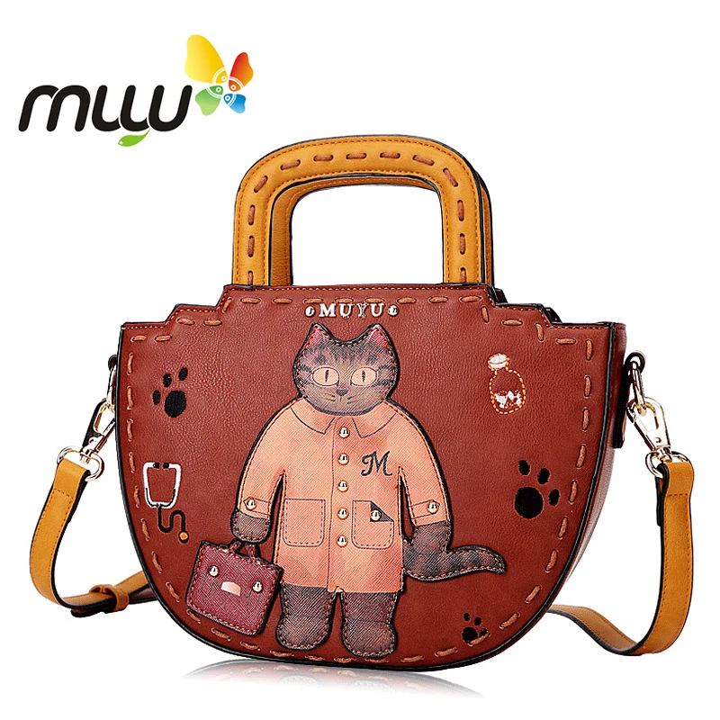 Женские винтажные сумки через плечо с мультяшным принтом на молнии полулуной