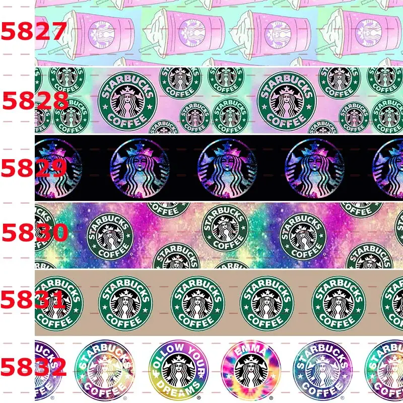 New 50 yards famous coffe store ribbon cartoon printed grosgrain 5827 | Дом и сад