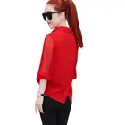 Блузка Женская весенне-летняя красная, с отложным воротником, DF2421, M-3XL, размера плюс