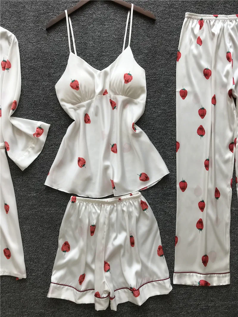 Корейская Шелковая пижама Fdfklak Женская атласная с принтом из 4 предметов женская