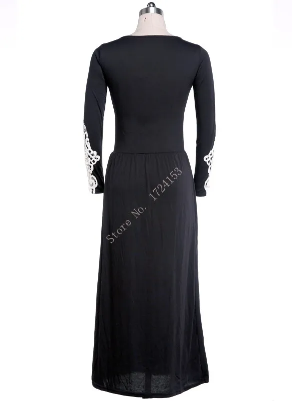Fashion Summer Ladies Casual Round Neck Long-Sleeved Dresses Women Black Long Dress | Женская одежда