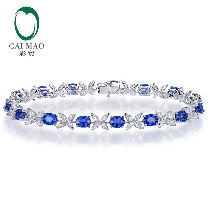 CAIMAO 6.97ctw натуральный голубой сапфир и кристаллы с огранкой «маркиз» 18kt AU750 браслет из белого золота драгоценные ювелирные изделия