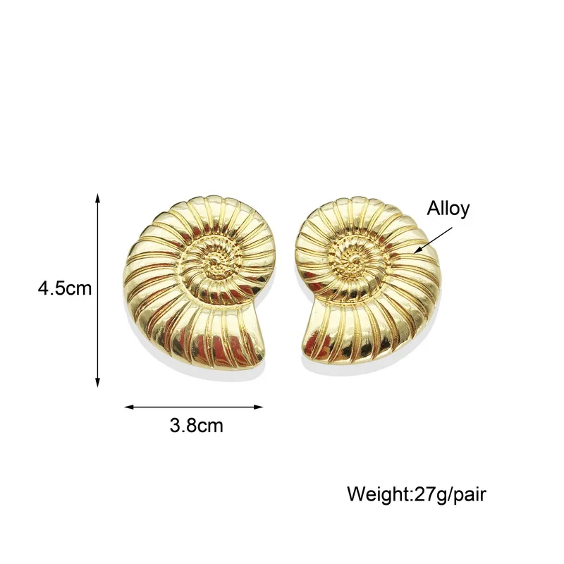 

F.J4Z Fashion Exaggerated Big Conch Earrings Women Golden Heavy Metal Stud Earring for Club Show Jewelry pendientes mujer