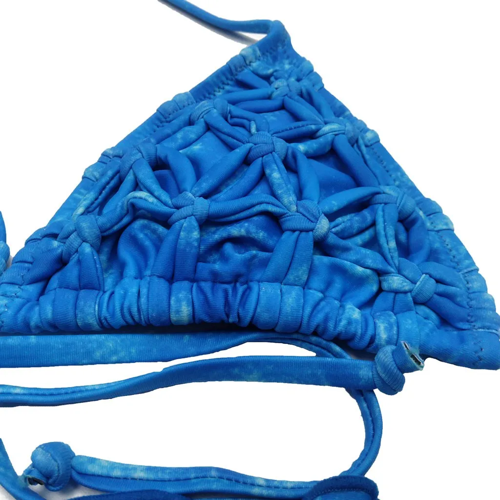 Женский купальник бикини с пуш апом голубой бандажный пляжный костюм для вечеринки 19Feb14 2019|Комплект танкини|