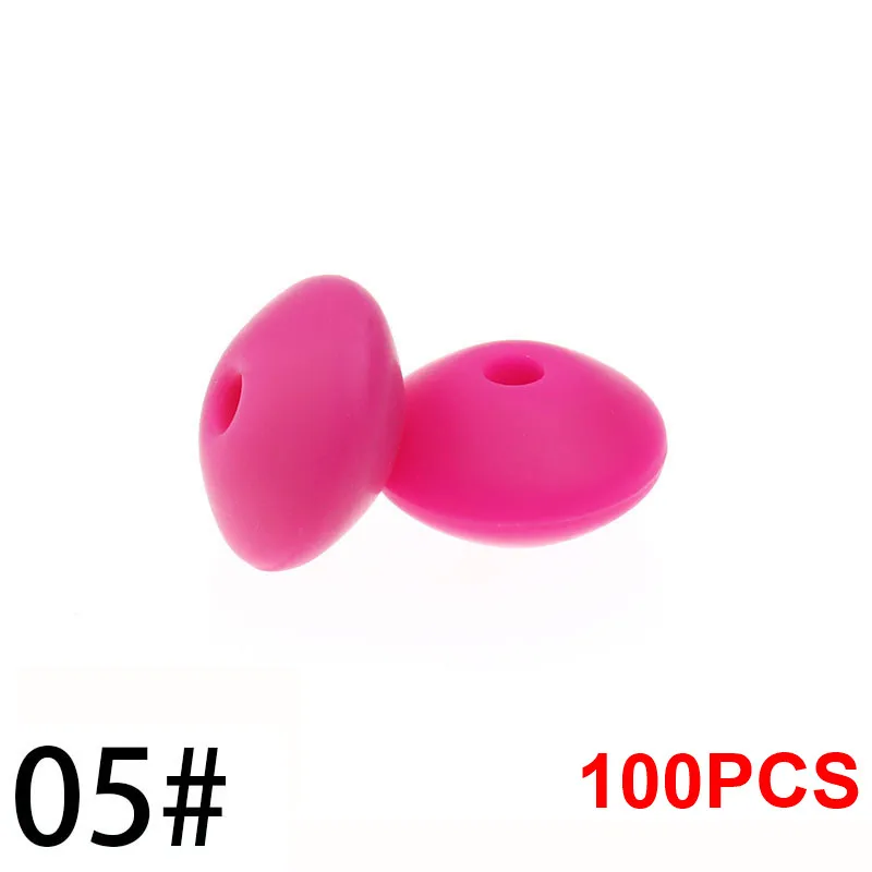 05 Violet Red QHBC 12*7 мм Прорезыватель для зубов 100 бусины в форме чечевицы силиконовый жемчуг BPA бесплатно детский кусающий Прорезыватель для зубов ожерелье пищевого класса мама игрушки для кормления - Цвет: 05 Violet Red