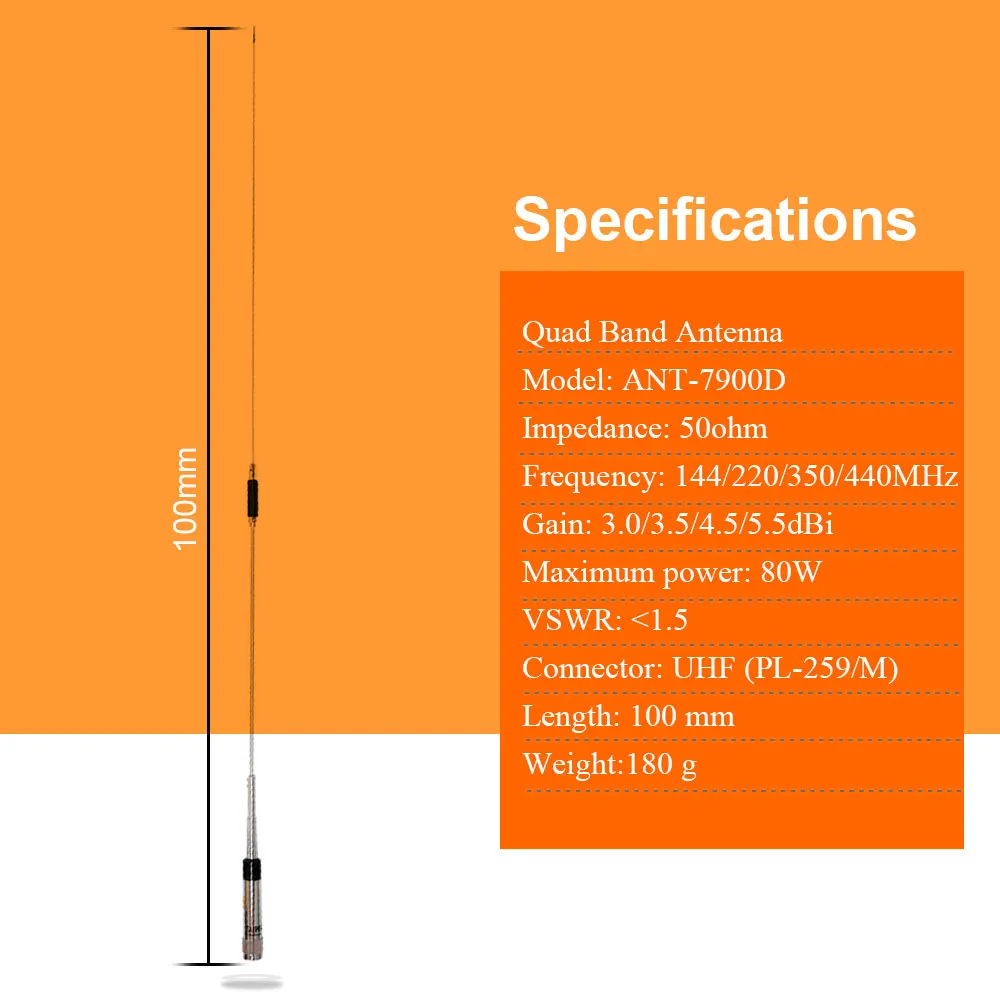 Четырехдиапазонная антенна 144/220/350/440 МГц для QYT KT 7900D Mobile Radio Высококачественная
