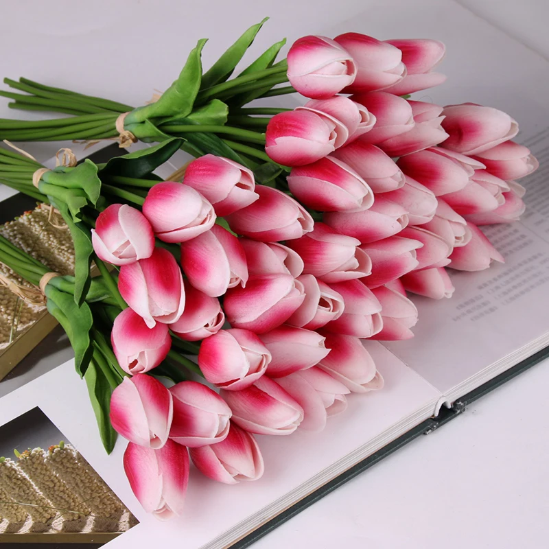 

30 Pieces Artificial Flowers Branch Tulip Real Touch Flowers Latex Tulips Flower Artificial Bouquet Fake Flower Bridal Bouquet
