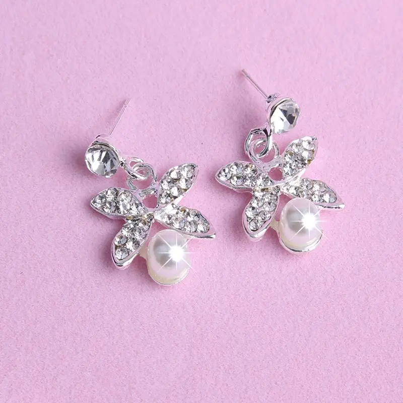 Women Lady Necklace Earrings Kit Crystal Pearl Beads Butterflies Party Wedding Bridal Jewelry Set Gift M8694 | Украшения и
