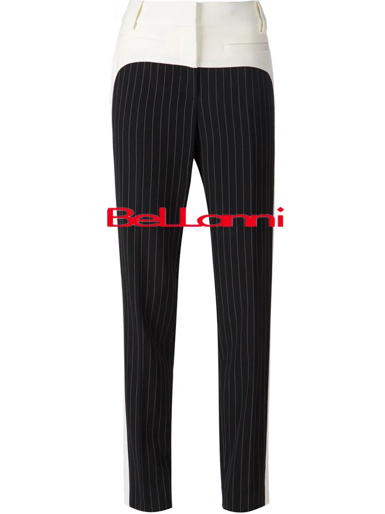 Hit color striped longer size summer autumn pants 2020 new Fashion brand England style hit color elastic pencil trousers WQ15