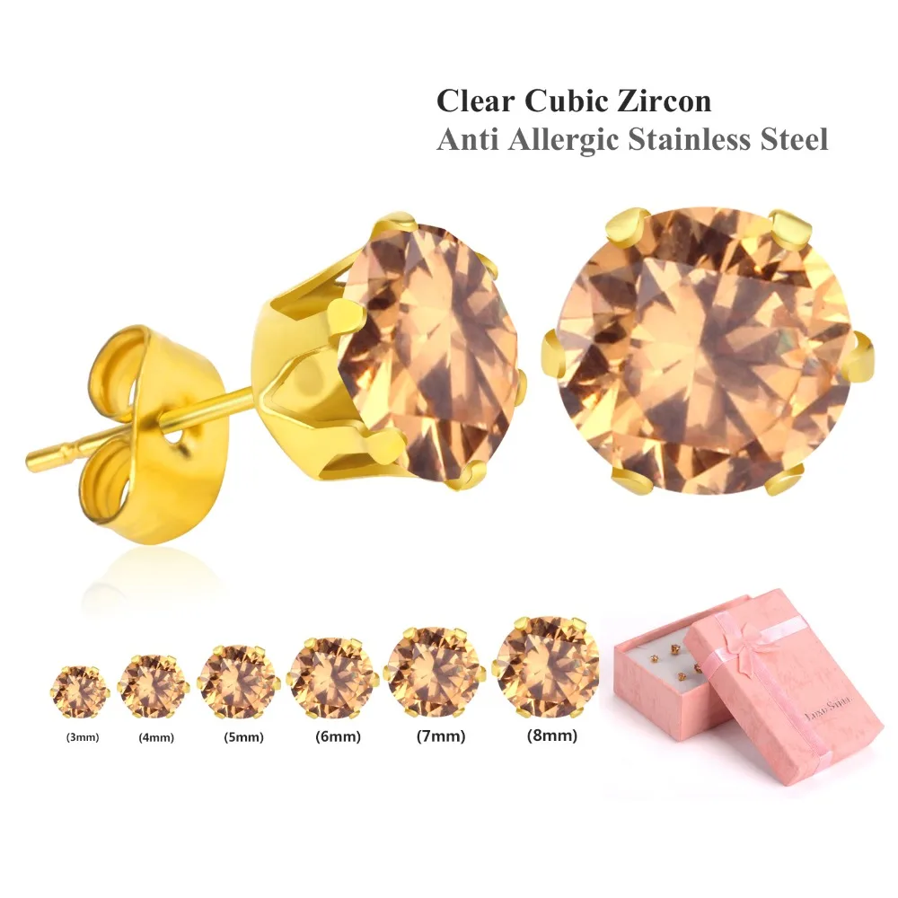 LUXUSTEEL Green/Purple/Pink/Blue/Red/Champagne/Yellow Cubic Zirconia 6Pairs/Boxes Earring Sets 3mm to 8mm Stud Earrings | Украшения и