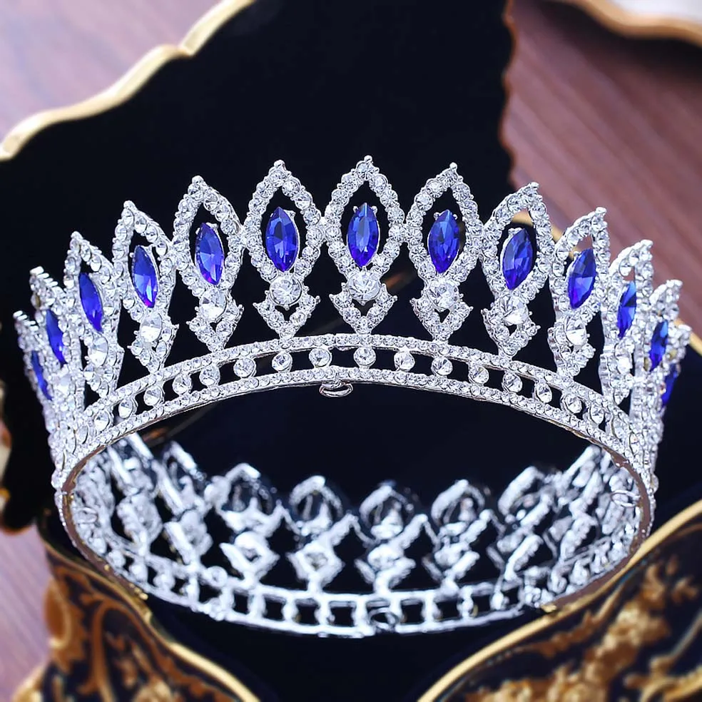 Silver Navy Tiara Хрустальная Свадебная королевская тиара, корона для невесты, для женщин, для торжеств, выпускного вечера, в стиле барокко, диадема, головной убор, свадебные украшения для волос, аксессуары - Окраска металла: Silver Navy Tiara