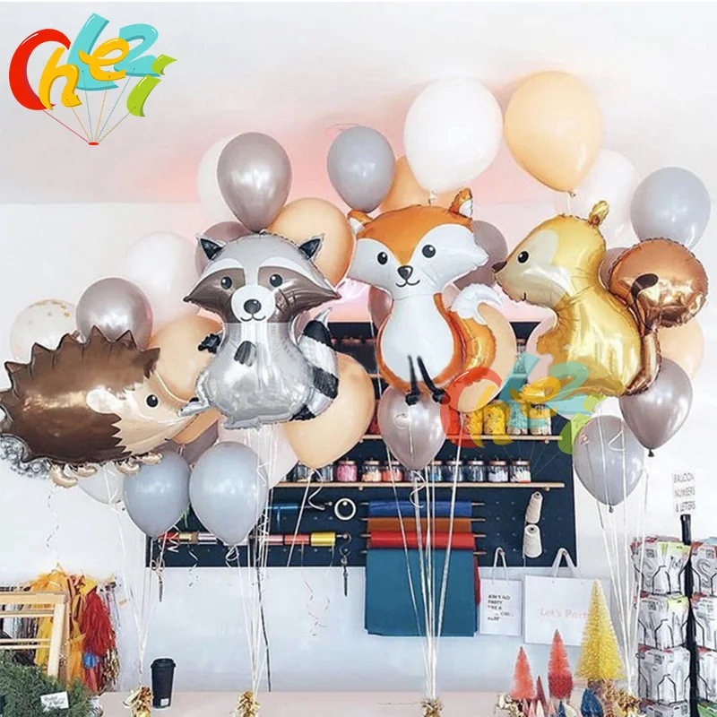 9pcs Animal Foil balloons Fox Hedgehog Squirrel Raccoon Birthday wedding forest party decoration latex helium balloon kids toys - купить по
