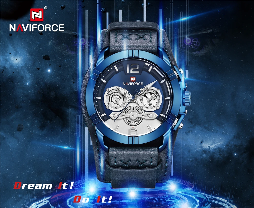 Часы наручные NAVIFORCE Мужские кварцевые брендовые Роскошные повседневные