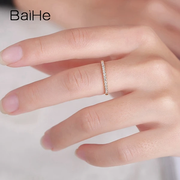 BAIHE Solid 14 K желтое золото обручальное кольцо бриллиант круглой огранки вечность юбилей группа