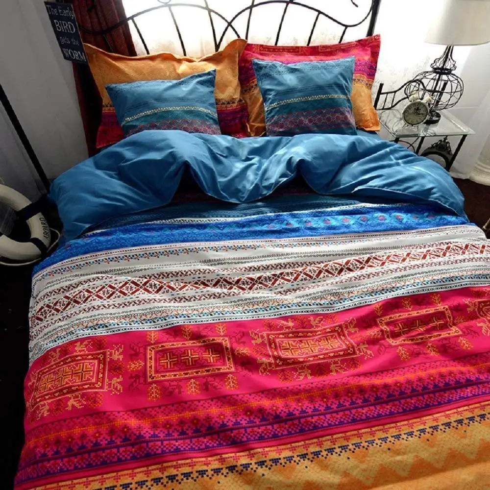 3Pcs Bohemia Retro Printing Bedding Ethnic Vintage Floral Duvet Cover Boho Bedding Brushed Cotton Bedding Sets