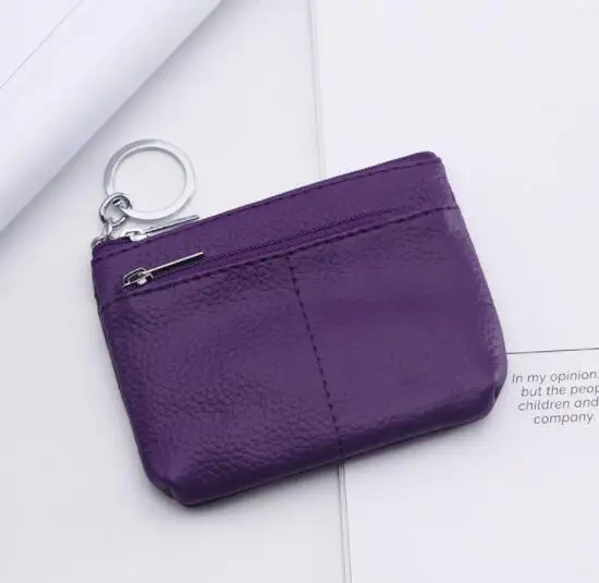 PURPPLE Кошелек для ключей из натуральной кожи, популярный маленький кошелек для монет, сумка для автобусной карты, карман на молнии, маленькая сумка с логотипом на заказ - Цвет: PURPPLE