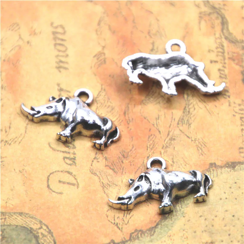12 шт./лот Rhino charm античный Тибетский Серебряный тон животное rhino Charms подвеска 22X9x3mm |