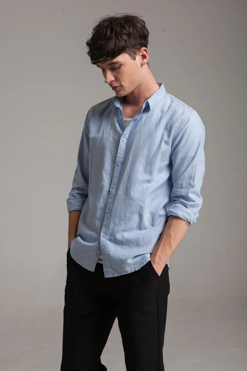 Slim fit Мужская льняная рубашка с длинными рукавами прямой воротник летние повседневные рубашки мужские белые хлопковые льняные рубашки для мужчин m-xxxl