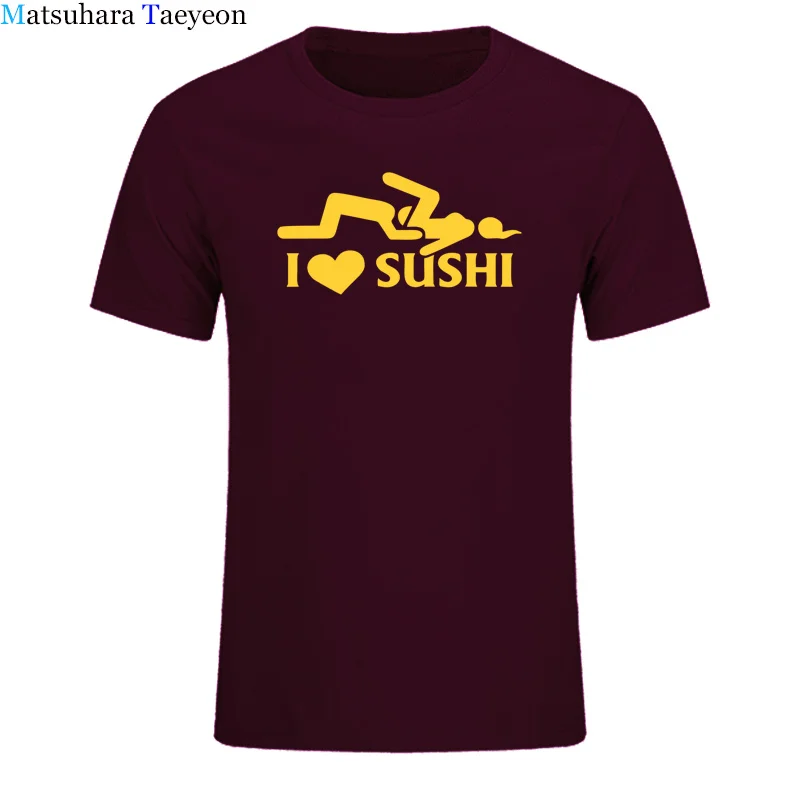 Забавная футболка с надписью «I Love Sushi», хлопковая футболка с коротким рукавом, свободная футболка с круглым вырезом и принтом для взрослых, модная одежда, футболка