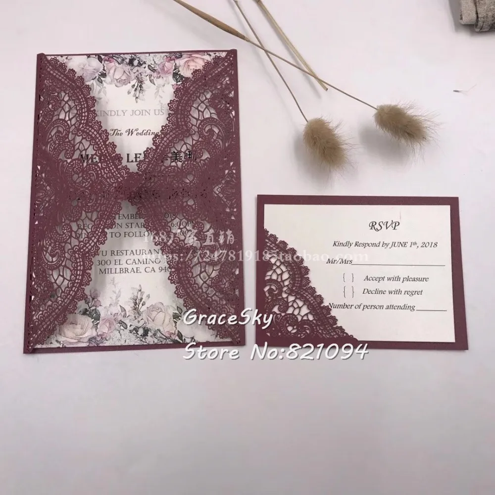 

50pcs Laser Cut Birthday Wedding Invitations cards European style Lace design with text customized RSVP invitaion cards