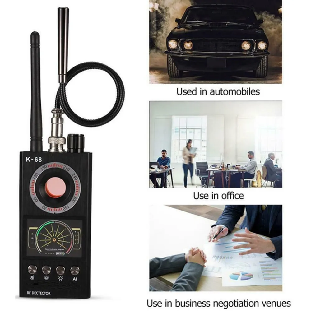 K68 Multi-function Anti-spy Detector Camera GSM Audio Bug Finder GPS Signal Lens RF Tracker Laser Light Hidden Camera Find