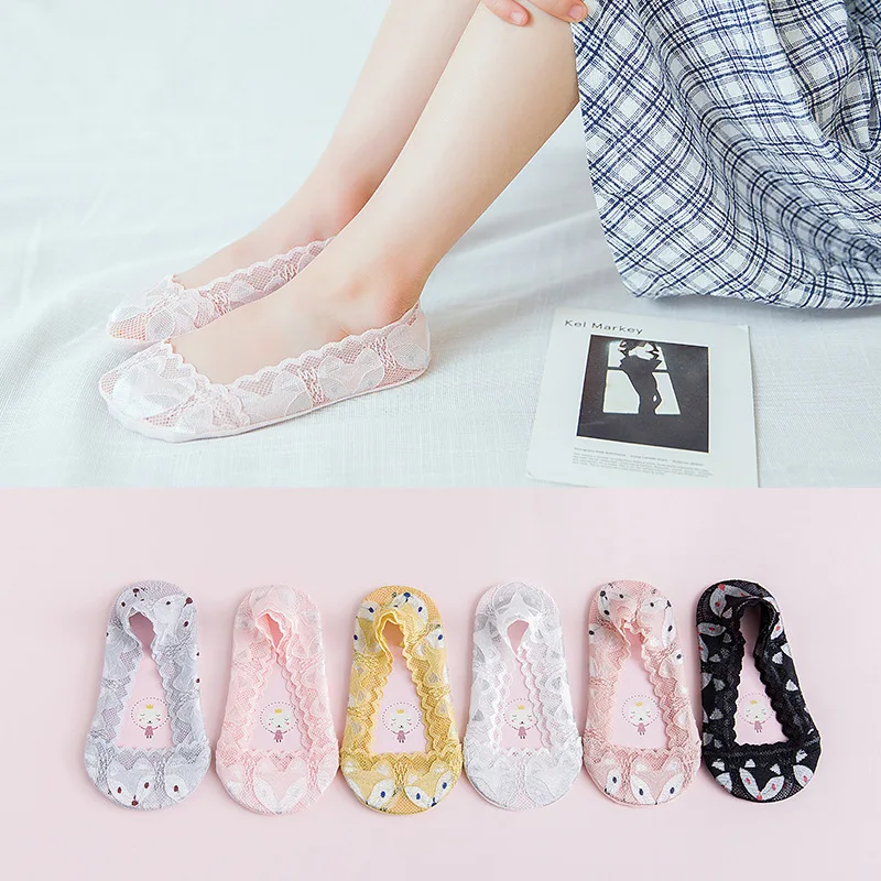 

Girl lacy invisible boat socks girl pure cotton fox skidding shallow-mouthed socks girl baby 6 color cotton socks