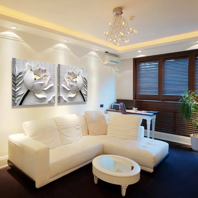 Современный 3D белый лотос четкости холсте предметы интерьера Гостиная Модульная