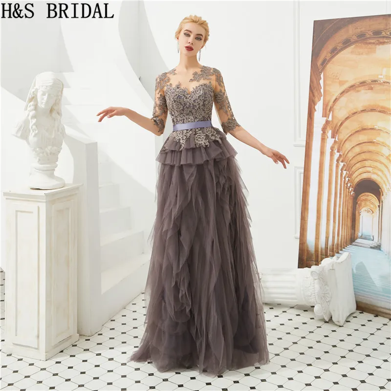 

H&S BRIDAL Plus Size Half Sleeve Evening Dress Mother of the Bride Dresses Ruffles Lace Appliques Formal vestido de madrinha