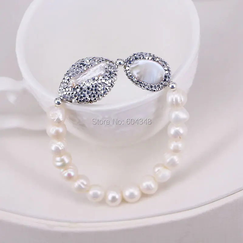 5 Strand zyunz Jewelry модные женские туфли пресноводный жемчуг Плетёные браслеты ручной работы проложили горный хрусталь белый жемчужный браслет