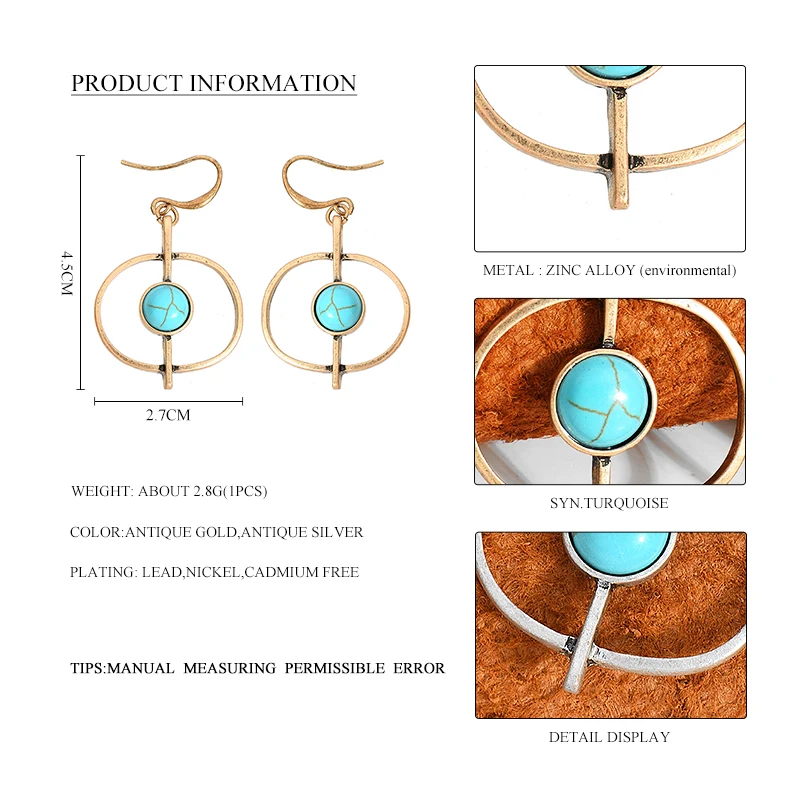 Женская обувь в богемном стиле с голубым камнем длинные Винтажные серьги