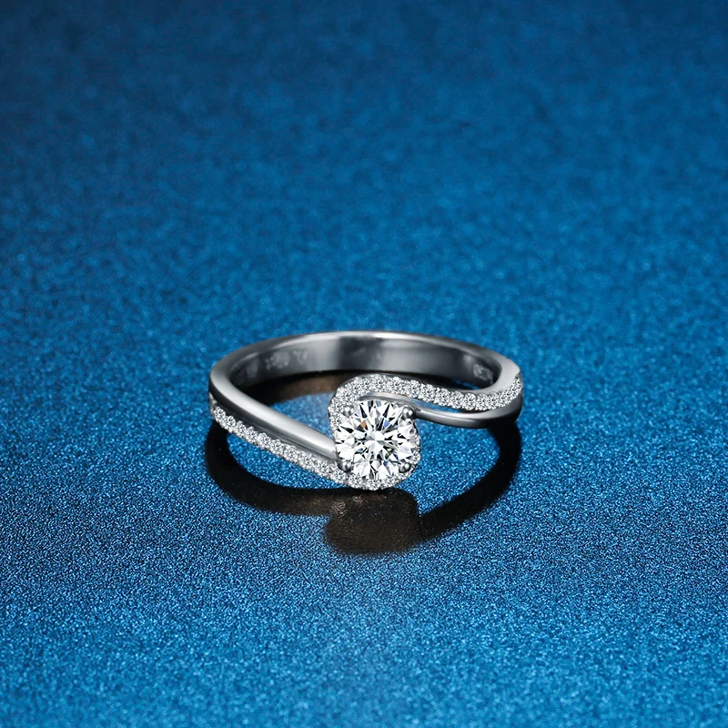 ZHJIASHUN уникальное кольцо с алмазом Moissanite 0.8ct круглая огранка 14K белое золото