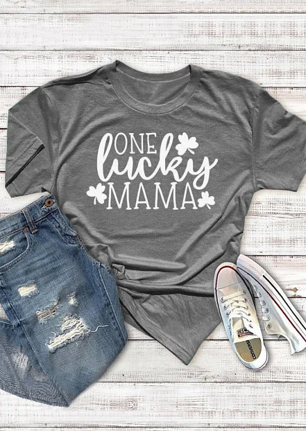 One Lucky Mama Футболка женская забавная графическая футболка повседневные хлопковые