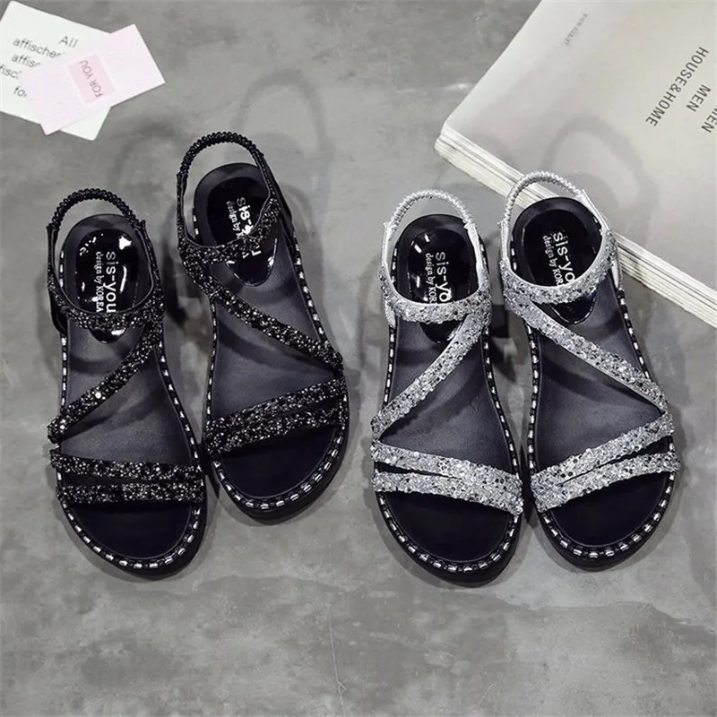 Женские босоножки на танкетке с плоской подошвой водонепроницаемая обувь