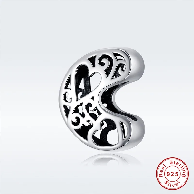Подходит для браслетов Pandora,, 925 пробы, серебро, 26 букв, английские буквы, бусины S295, сердце, 26 букв, подвески, сделай сам - Цвет: C-1