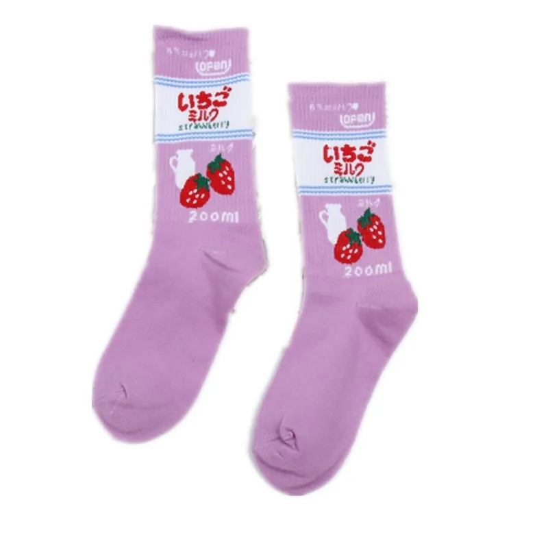 Милые носки YAXIAN в стиле Харадзюку клубничное молоко новинка 2018 женские зимние