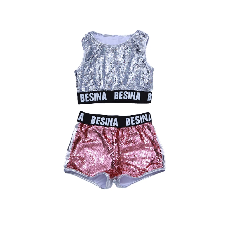 

New Children Jazz Dance Costumes Girls Street Dance Sequins Show Clothes Modern Child hip hop Stage Clothing set
