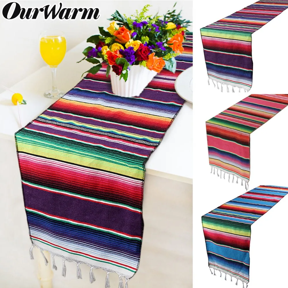 OurWarm 3 цвета Мексиканская вечерние Serape хлопковая скатерть, дорожка Радуга Свадебная Праздничная Скатерть украшения дома 213X35 см